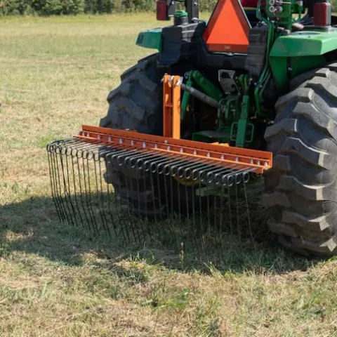 Titan Attachments 3 Point 6 FT Pine Straw Needle Rake for Category 1 Tractors with Coil Spring Tines Orange