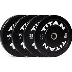 Titan Fitness Economy Olympic Bumper Plates 230 LB Set Rubber with Steel Insert Black