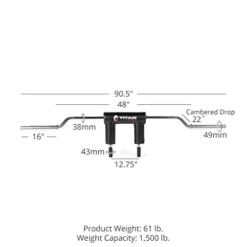 Titan Fitness Rackable Safety Squat Olympic Bar 1,500 LB Shoulder and Arm Pads Balanced Camber Design