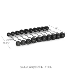 Titan Fitness Rubber EZ Curl Fixed Barbells 20 LB-110 LB for Strength Training & Weightlifting