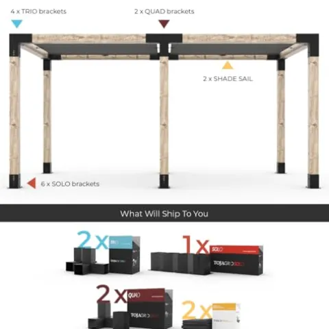 TOJAGRID Double Pergola Kit with 2 Shade Sails for 6×6 Wood Posts Graphite