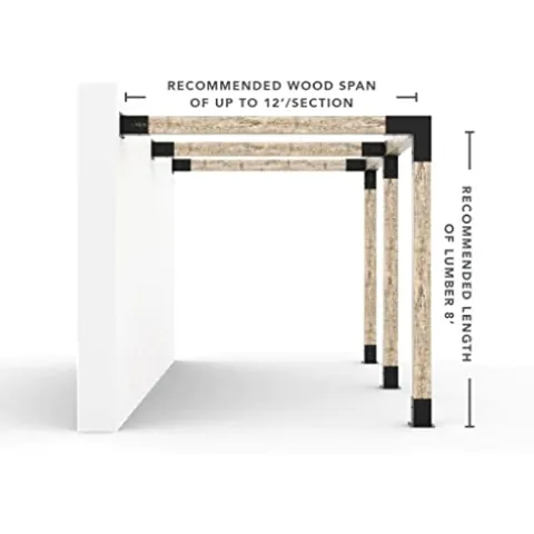 TOJAGRID Double Wall Mount Pergola Kit for 6×6 Wood Posts Black