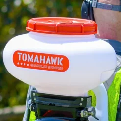 Tomahawk Power 4 Gallon Motorized Backpack Spreader for Granular Fertilizer, Seed, Feed, Salt Ice White