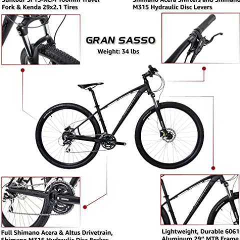 Tommaso Gran Sasso 29er Mountain Bike Hydraulic Disc Hardtail Matte Black/Gloss Black