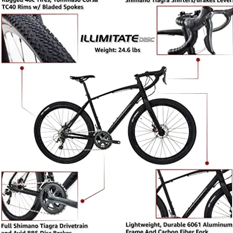 Tommaso Illimitate Sport Performance Aluminum Gravel Bike Matte Black