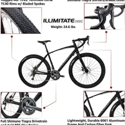 Tommaso Illimitate Sport Performance Aluminum Gravel Bike Carbon Fork Shimano Tiagra 20 Speeds Road Bicycle Matte Black