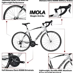 Tommaso Imola – Sport Bike Performance Aluminum Road Bike, Shimano Claris 24 Speeds Road Bicycle – White