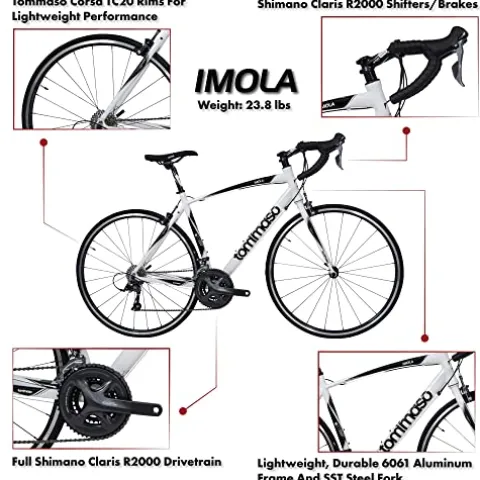 Tommaso Imola Performance Aluminum Road Bike Shimano Claris 24 Speeds White Medium 56cm