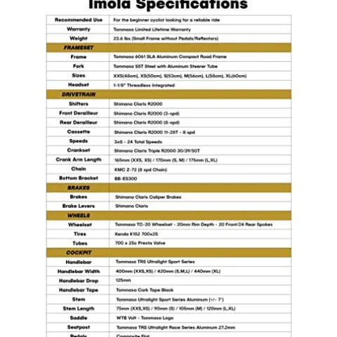 Tommaso Imola Performance Aluminum Road Bike Shimano Claris 24 Speeds White Medium 56cm