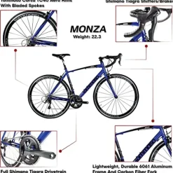 Tommaso Monza Performance Aluminum Road Bike Shimano Tiagra 24 Speeds Blue XL 60cm