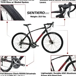 Tommaso Sentiero Sport Performance Aluminum Gravel Bike Matte Black/Red