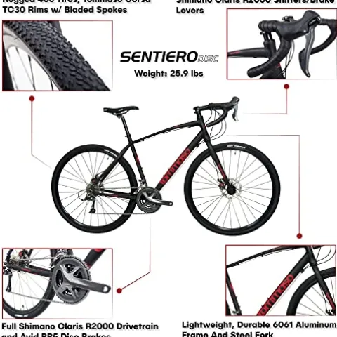 Tommaso Sentiero Sport Performance Aluminum Gravel Bike Matte Black/Red