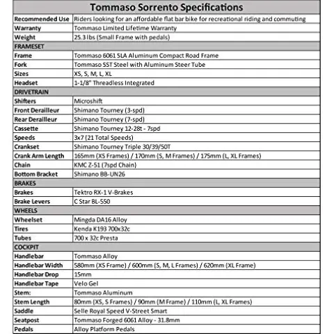 Tommaso Sorrento Shimano Tourney Hybrid Fitness Bike Black/Grey – Extra Large
