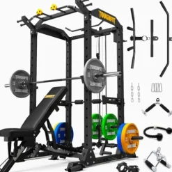 ToughFit 2024 T2 Power Cage Multi-Function Power Rack with LAT Pulldown Black
