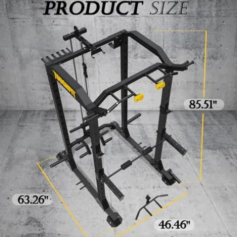 ToughFit 2024 T2 Power Cage Multi-Function Power Rack with LAT Pulldown Black