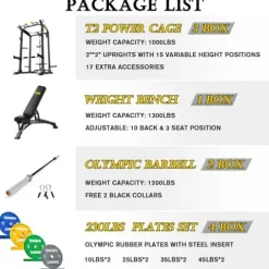 ToughFit 2024 Upgraded T2 Power Cage Multi-Function Power Rack with Lat Pulldown System Squat Rack Black