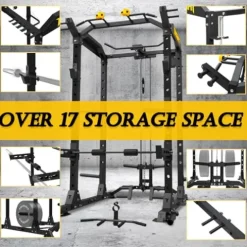 ToughFit 2024 Upgraded T2 Power Cage Multi-Function Power Rack with Lat Pulldown System Squat Rack Black