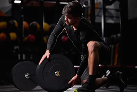 ToughFit Bumper Plate with Steel Insert – Rubber 2″ Olympic Barbell Weightlifting Plates Set Black