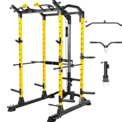 ToughFit Power Cage 1000lbs Squat Rack with Weights and Bar Set Black&Yellow
