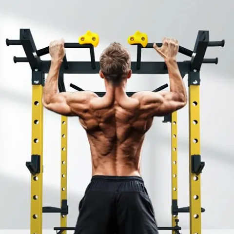 ToughFit Power Cage 1000lbs Squat Rack with Weights and Bar Set Black&Yellow