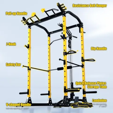 ToughFit Power Cage 1000lbs Squat Rack with Weights and Bar Set Black&Yellow