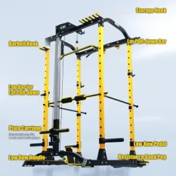 ToughFit Power Cage 1000lbs Squat Rack with Weights and Bar Set Black&Yellow