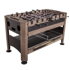Triumph 56” 4-in-1 Swivel Multi-Game Table – Air Hockey, Billiards, Foosball, Ping Pong – Rustic Wood Grain Finish Brown