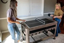 Triumph 56” 4-in-1 Swivel Multi-Game Table – Air Hockey, Billiards, Foosball, Ping Pong – Rustic Wood Grain Finish Brown