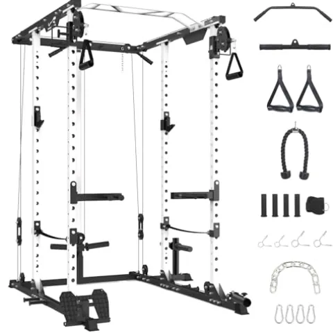 TROPOW 2000lbs Multi-Function Power Cage with J-Hooks and Dip Handles, Black/White