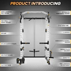 TROPOW 2000lbs Multi-Function Power Cage with J-Hooks and Dip Handles, Black/White