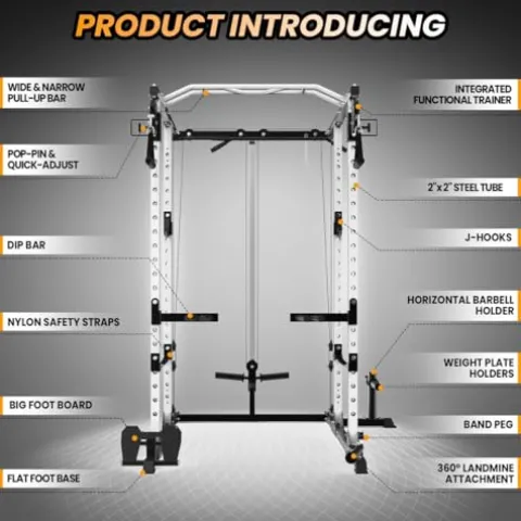 TROPOW 2000lbs Multi-Function Power Cage with J-Hooks and Dip Handles, Black/White