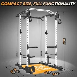 TROPOW 2000lbs Multi-Function Power Cage with J-Hooks and Dip Handles, Black/White