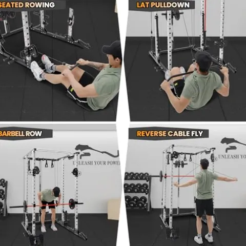 TROPOW 2000lbs Multi-Function Power Cage with J-Hooks and Dip Handles, Black/White