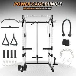 TROPOW 2000lbs Multi-Function Power Cage with J-Hooks and Dip Handles, Black/White
