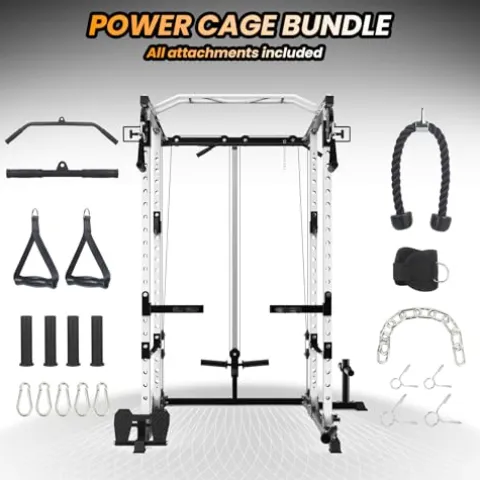 TROPOW 2000lbs Multi-Function Power Cage with J-Hooks and Dip Handles, Black/White