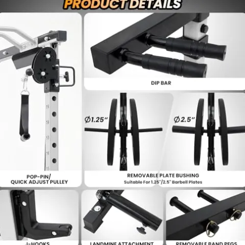 TROPOW 2000lbs Multi-Function Power Cage with J-Hooks and Dip Handles, Black/White