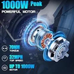 Tumotcy 1000W Electric Bike 52V 23Ah 7-Speed Fat Tire Dual Motor White