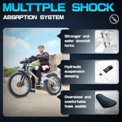 Tumotcy 1000W Electric Bike 52V 23Ah 7-Speed Fat Tire Dual Motor White