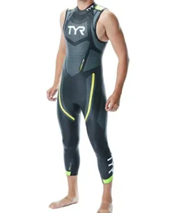 TYR Men Cat 5 Sleeveless Wetsuit Black/Grn/Yellow