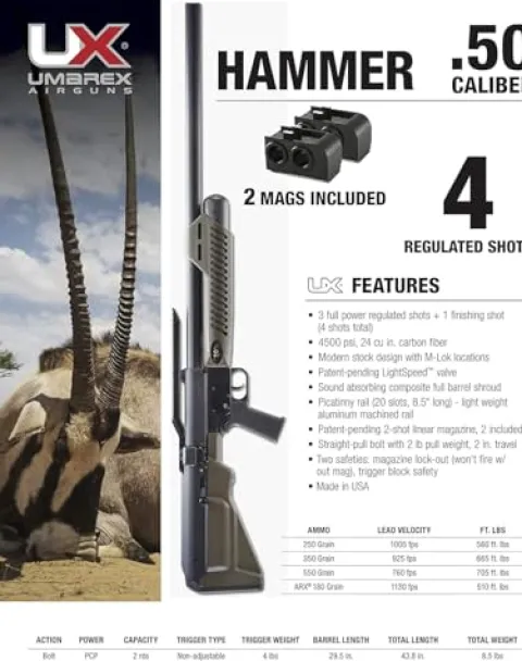 Umarex Hammer .50 Caliber PCP Pellet Gun Air Rifle Multi