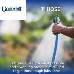 Underhill UltraMax Commercial Garden Water Hose, Lightweight Heavy-Duty Flexible, 1 Inch x 125 ft, Blue