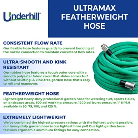 Underhill UltraMax Featherweight Garden Water Hose 50 ft Green