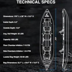 UPWELL 13’6″ Inflatable Kayak Drop Stitch Floor 1-2 Person Desert Sand