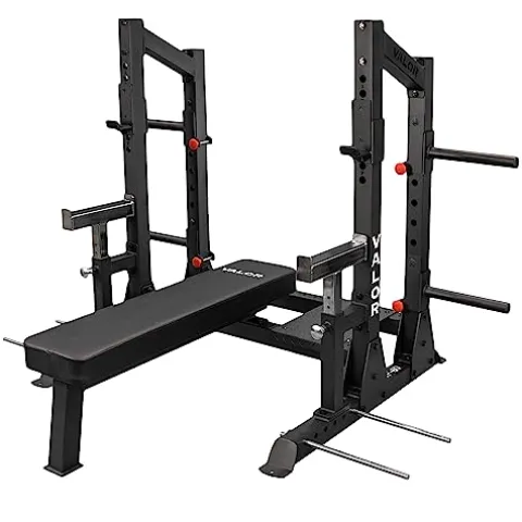 Valor Fitness Competition Bench Press Rack with Safety Spotter Bars Black