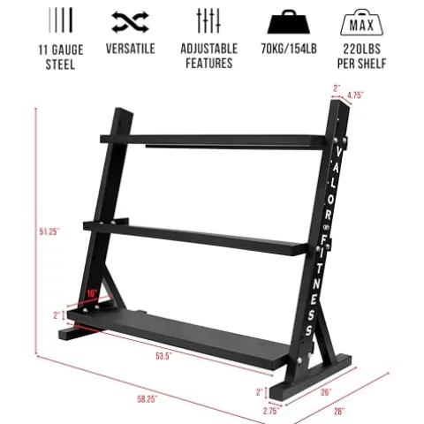 Valor Fitness Multi-Purpose Adjustable 3-Tier Storage Rack for Fitness Equipment BG-30