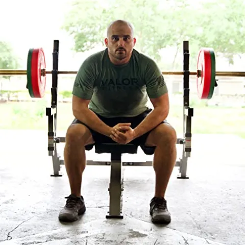 Valor Fitness Olympic Weight Bench Press Station – Spotter Arms | Adjustable Safety Catch Max 500 lbs – Power Lifting Home Gym Workout Equipment BF-48 Metallic Grey and Black