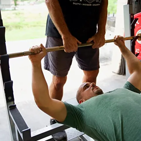 Valor Fitness Olympic Weight Bench Press Station – Spotter Arms | Adjustable Safety Catch Max 500 lbs – Power Lifting Home Gym Workout Equipment BF-48 Metallic Grey and Black