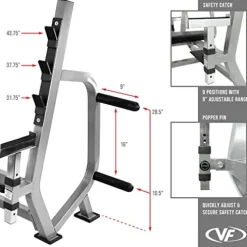 Valor Fitness Olympic Weight Bench Press Station Spotter Arms Adjustable Safety Catch Plate Storage Pegs Power Lifting Home Gym Workout Equipment BF-49 Metallic Grey and Black