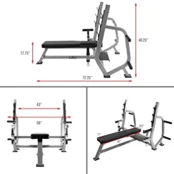 Valor Fitness Olympic Weight Bench Press Station Spotter Arms Adjustable Safety Catch Plate Storage Pegs Power Lifting Home Gym Workout Equipment BF-49 Metallic Grey and Black