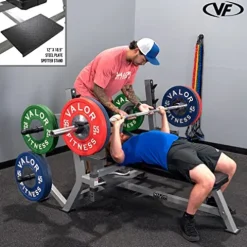 Valor Fitness Olympic Weight Bench Press Station Spotter Arms Adjustable Safety Catch Plate Storage Pegs Power Lifting Home Gym Workout Equipment BF-49 Metallic Grey and Black